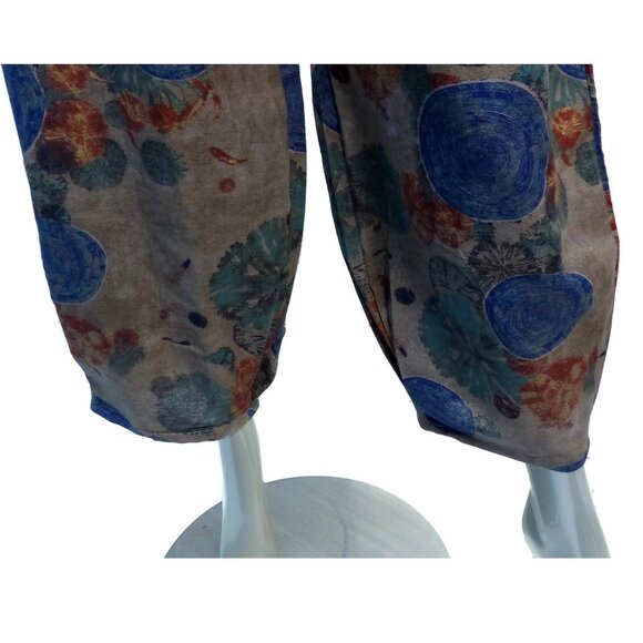 Private Tailor Pleated Cuff Cropped Pants Large Linen Blend Wide Leg Floral - Picture 4 of 7